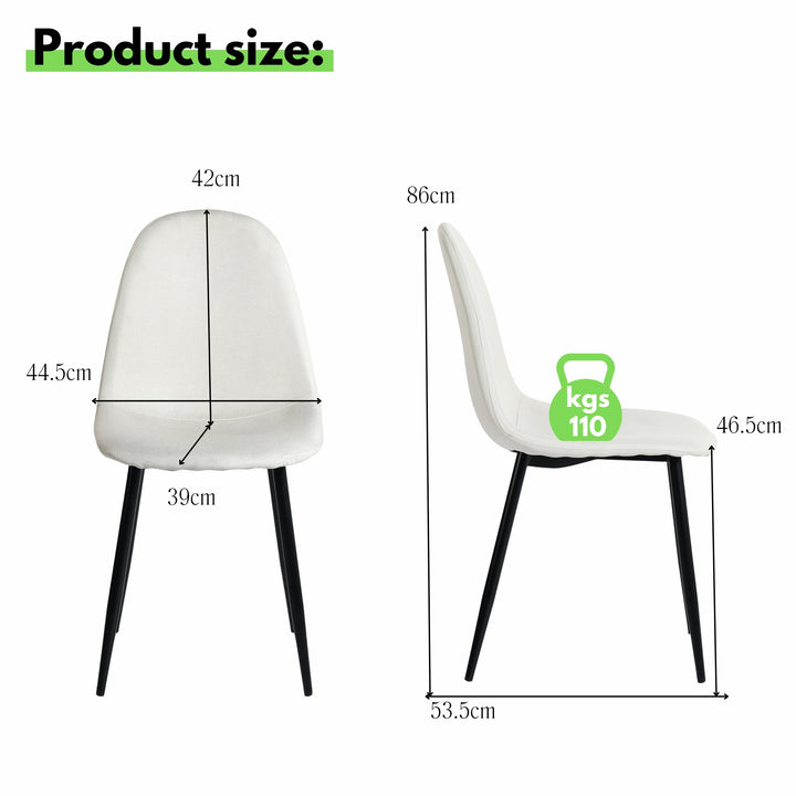 Ensemble de 4 chaises de salle à manger FurnitureR, assise confortable en tissu, sans accoudoirs, pieds en métal, style milieu du siècle, pour la cuisine ou le salon, beige