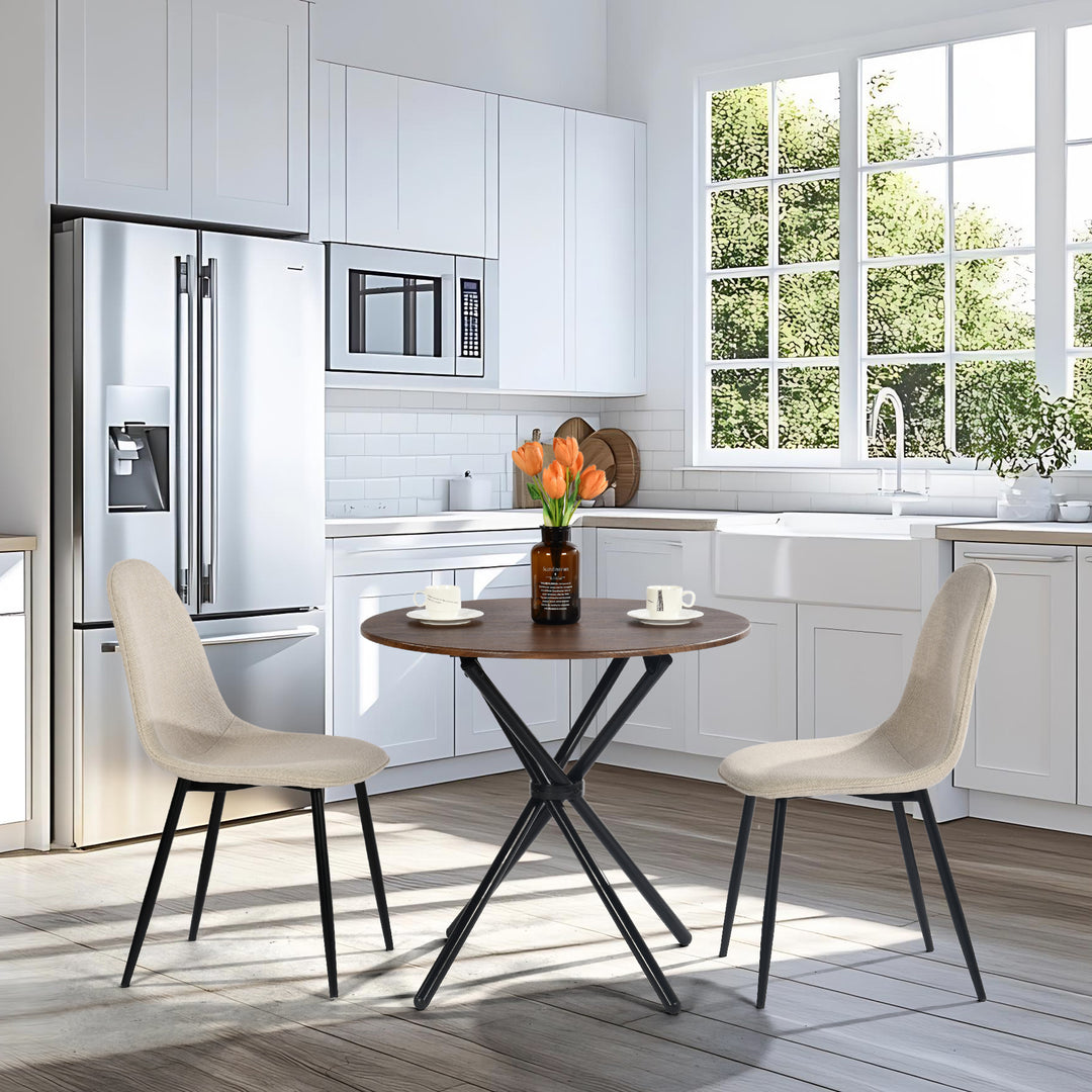 Furniture R Table de Salle à Manger Ronde en Noyer - 80cm, Table à thé de Balcon, Plateau en Bois Rétro avec Quatre Pieds en Métal Noir, Design Compact, Polyvalent, pour 2-4 Personnes Cuisine, Café