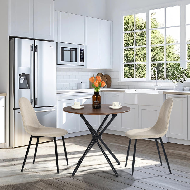 Furniture R Table de Salle à Manger Ronde en Noyer - 80cm, Table à thé de Balcon, Plateau en Bois Rétro avec Quatre Pieds en Métal Noir, Design Compact, Polyvalent, pour 2-4 Personnes Cuisine, Café