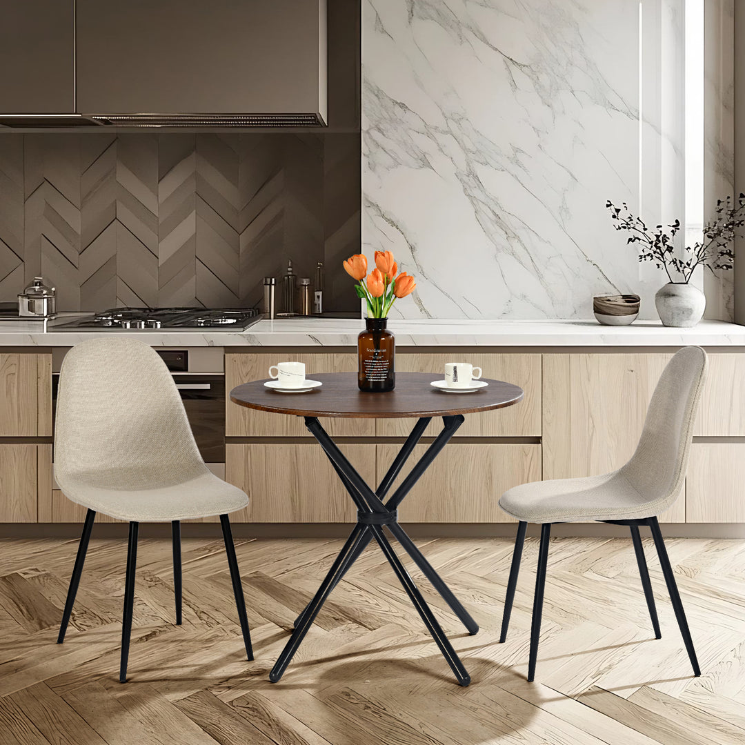 Furniture R Table de Salle à Manger Ronde en Noyer - 80cm, Table à thé de Balcon, Plateau en Bois Rétro avec Quatre Pieds en Métal Noir, Design Compact, Polyvalent, pour 2-4 Personnes Cuisine, Café