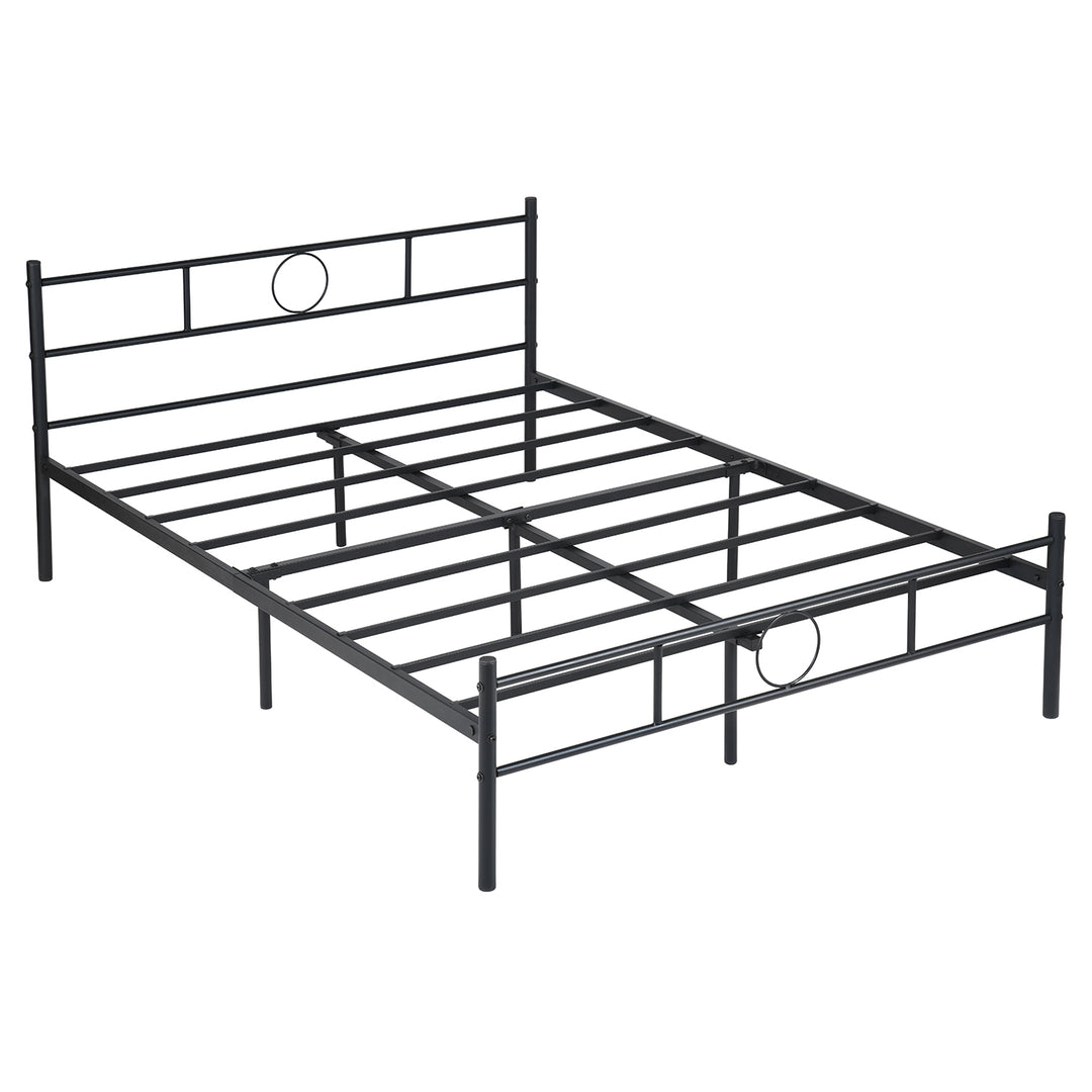 FurnitureR Metallbettgestell mit Kopf- und Fußteil – Robuste Stahllatten, Stauraum unter dem Lattenrost, kein Boxspringbett erforderlich, Doppelbettgröße, Schwarz