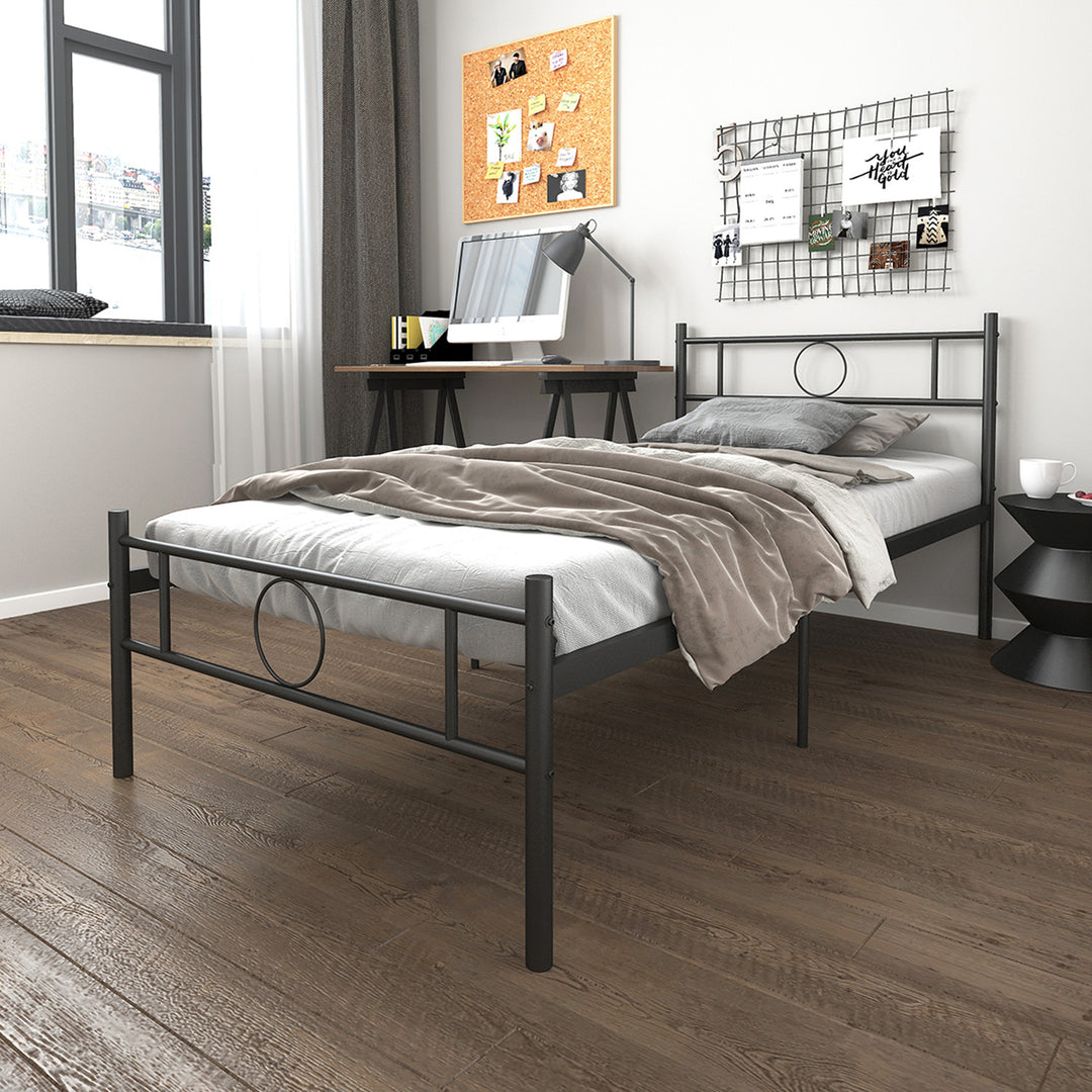 FurnitureR Metallbettgestell (Einzelbettgröße) mit Kopf- und Fußteil – inklusive Stauraum unter dem Lattenrost, kein Boxspringbett erforderlich, Schwarz