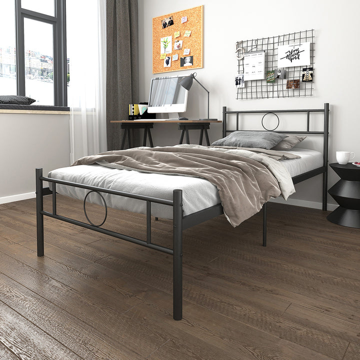 FurnitureR Metallbettgestell (Einzelbettgröße) mit Kopf- und Fußteil – inklusive Stauraum unter dem Lattenrost, kein Boxspringbett erforderlich, Schwarz