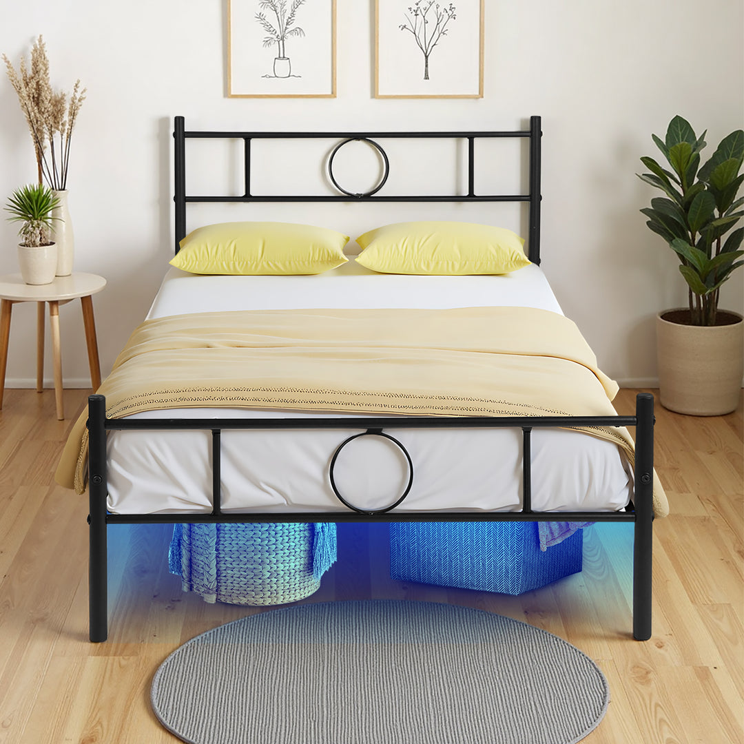 FurnitureR Metallbettgestell (Einzelbettgröße) mit Kopf- und Fußteil – inklusive Stauraum unter dem Lattenrost, kein Boxspringbett erforderlich, Schwarz