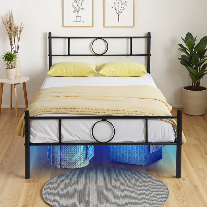 FurnitureR Metallbettgestell (Einzelbettgröße) mit Kopf- und Fußteil – inklusive Stauraum unter dem Lattenrost, kein Boxspringbett erforderlich, Schwarz