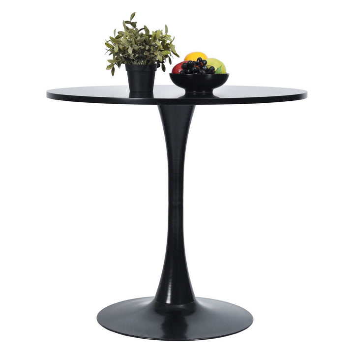 Table à manger ronde sur piédestal peinte inspirée du milieu du siècle pour petits espaces