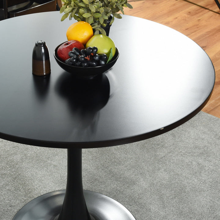 Table à manger ronde sur piédestal peinte inspirée du milieu du siècle pour petits espaces