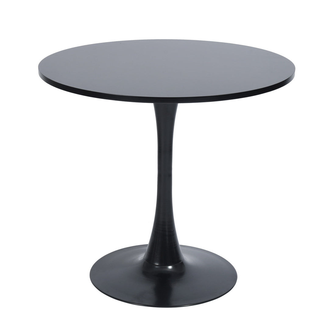 Table à manger ronde sur piédestal peinte inspirée du milieu du siècle pour petits espaces