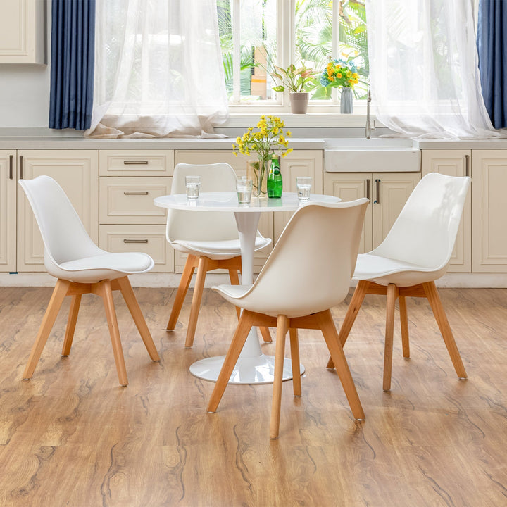 Table à manger ronde sur piédestal peinte inspirée du milieu du siècle pour petits espaces