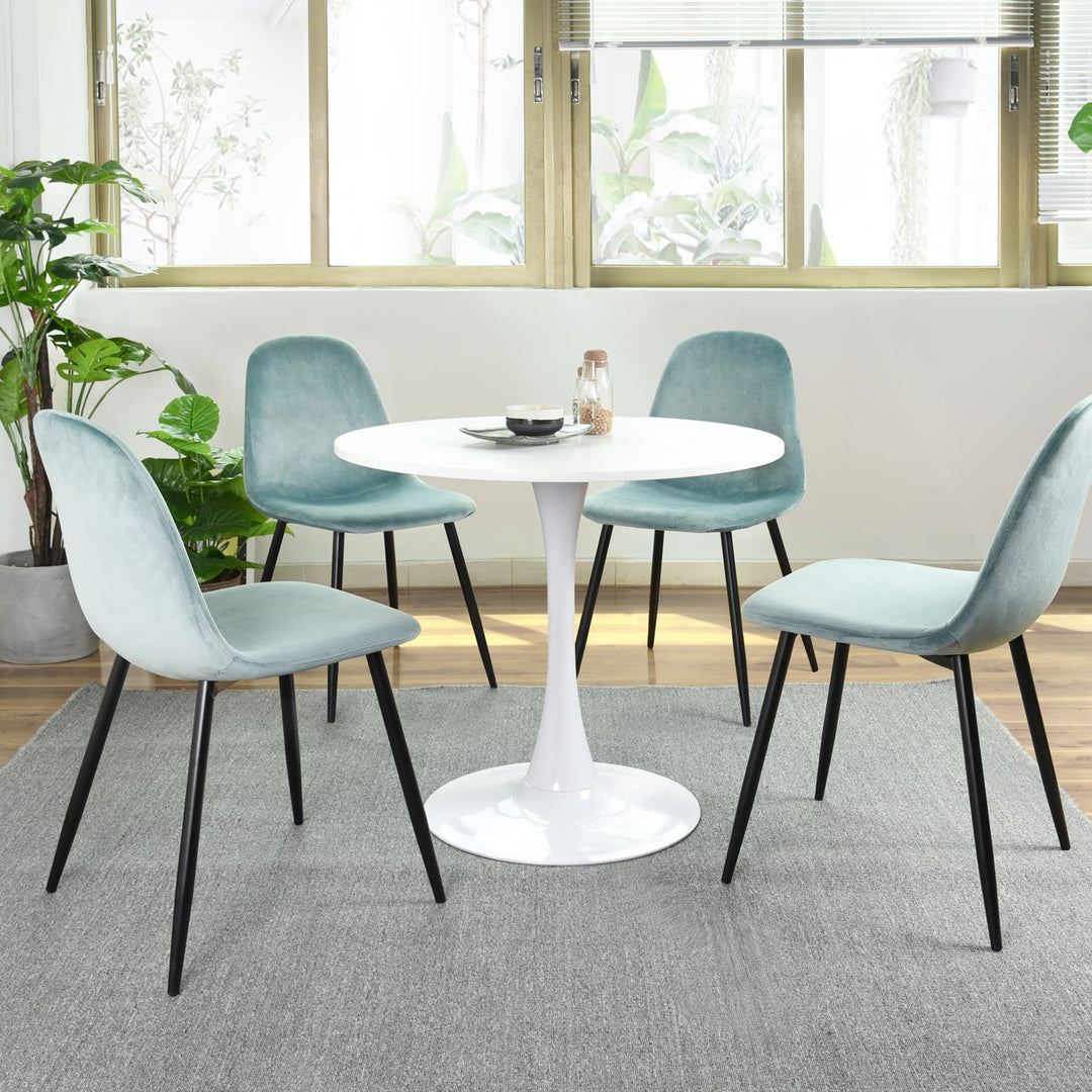 Table à manger ronde sur piédestal peinte inspirée du milieu du siècle pour petits espaces