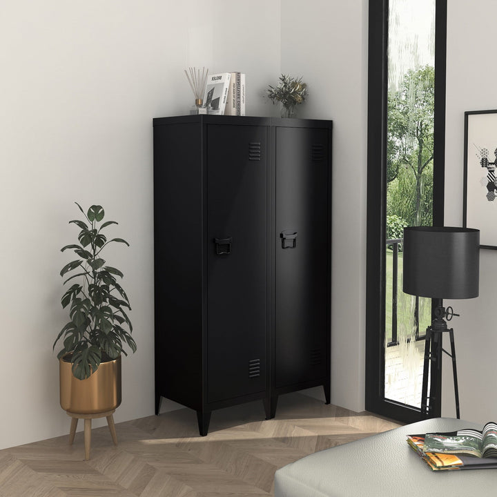 Furniture R 3-in-1-Freistehender Lagerschrank aus Metall mit abschließbaren Türen und belüfteten Regalen
