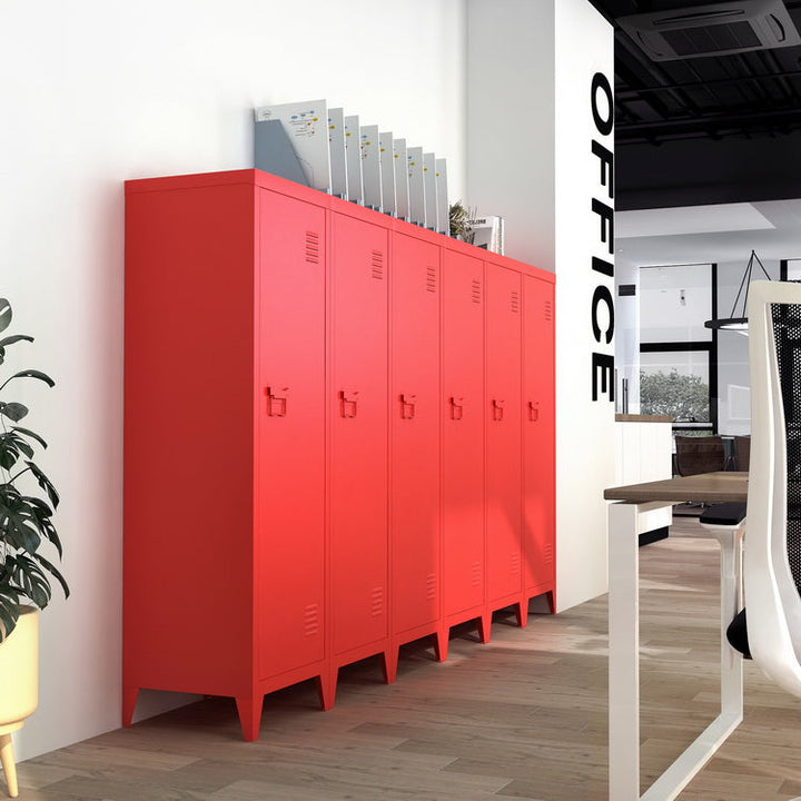 Furniture R 3-in-1-Freistehender Lagerschrank aus Metall mit abschließbaren Türen und belüfteten Regalen