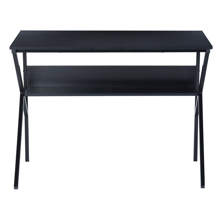 Meuble R Bureau d'ordinateur moderne en forme de K avec plateau en bois et étagère de rangement