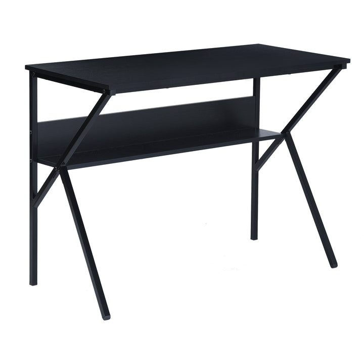 Meuble R Bureau d'ordinateur moderne en forme de K avec plateau en bois et étagère de rangement