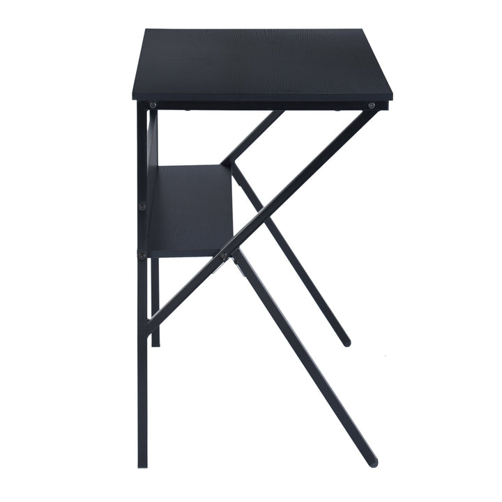 Meuble R Bureau d'ordinateur moderne en forme de K avec plateau en bois et étagère de rangement
