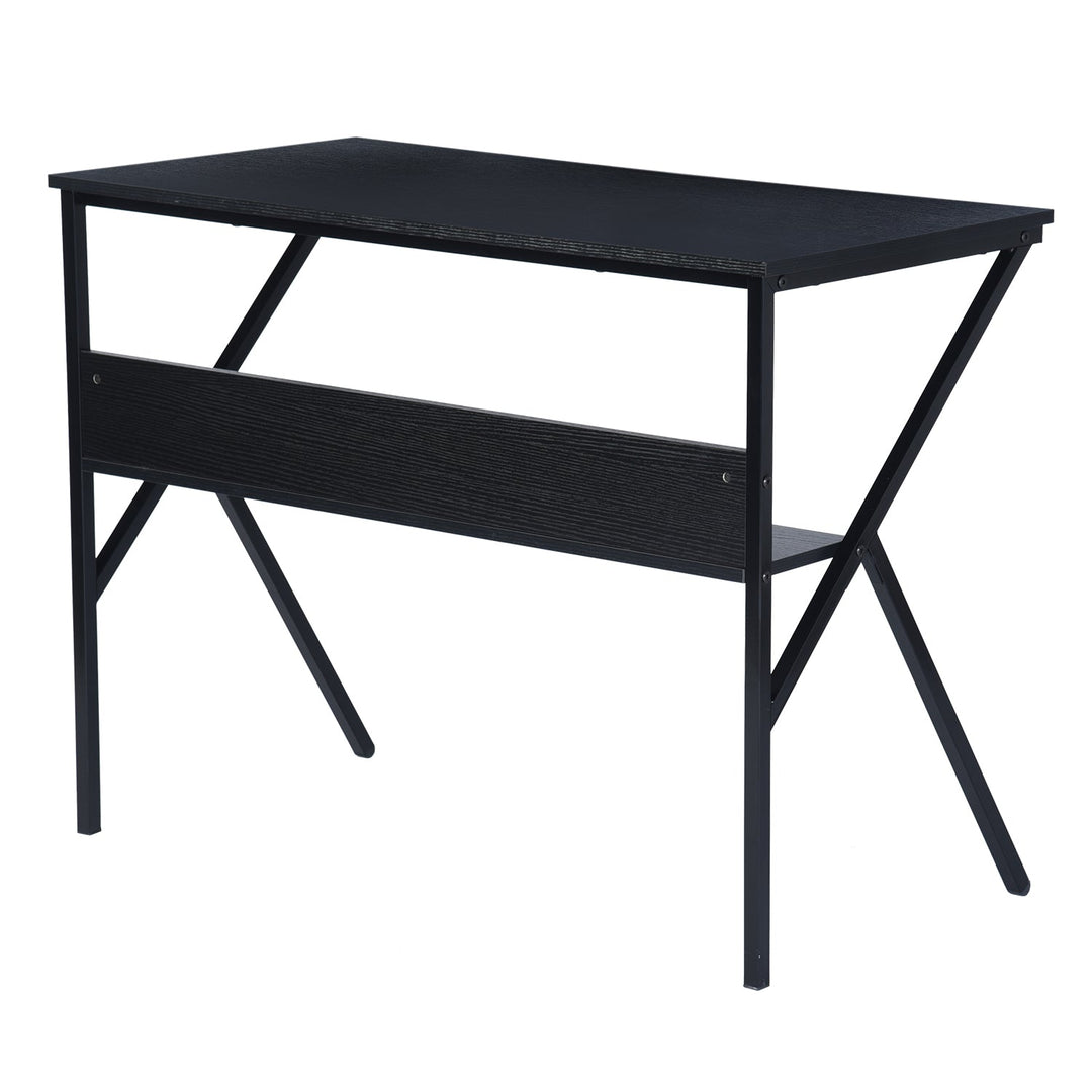 Meuble R Bureau d'ordinateur moderne en forme de K avec plateau en bois et étagère de rangement