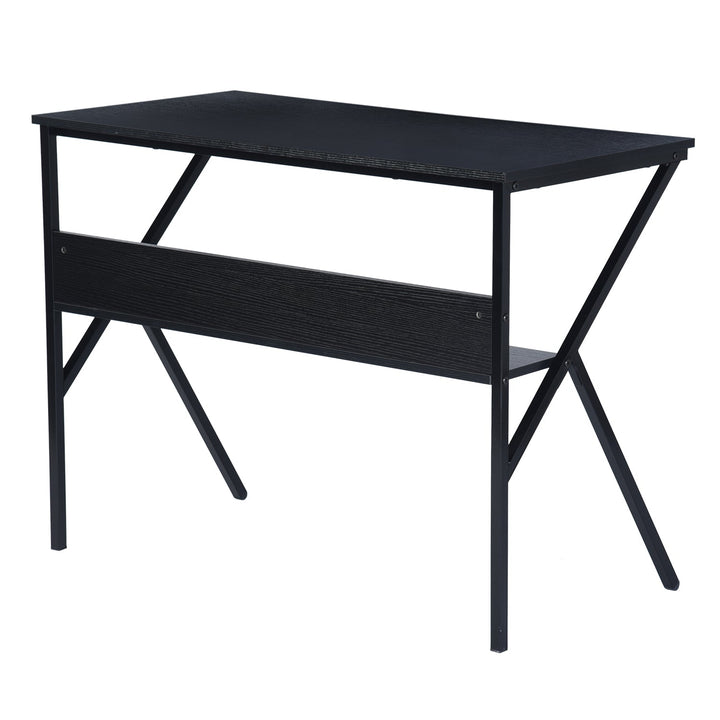 Meuble R Bureau d'ordinateur moderne en forme de K avec plateau en bois et étagère de rangement