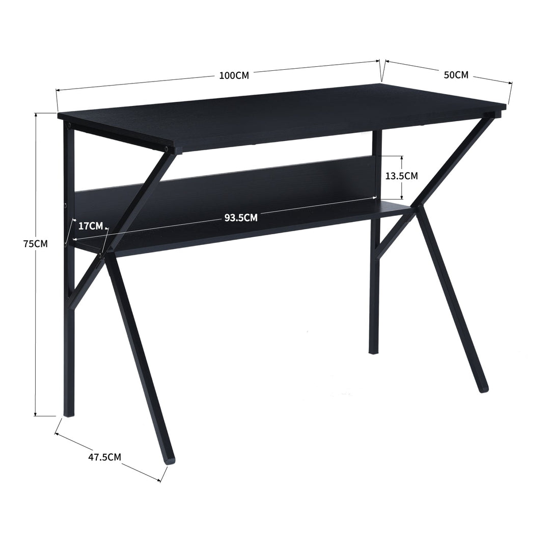 Furniture R Modern K-Shaped Computer Desk With Wood Top And Storage Shelf