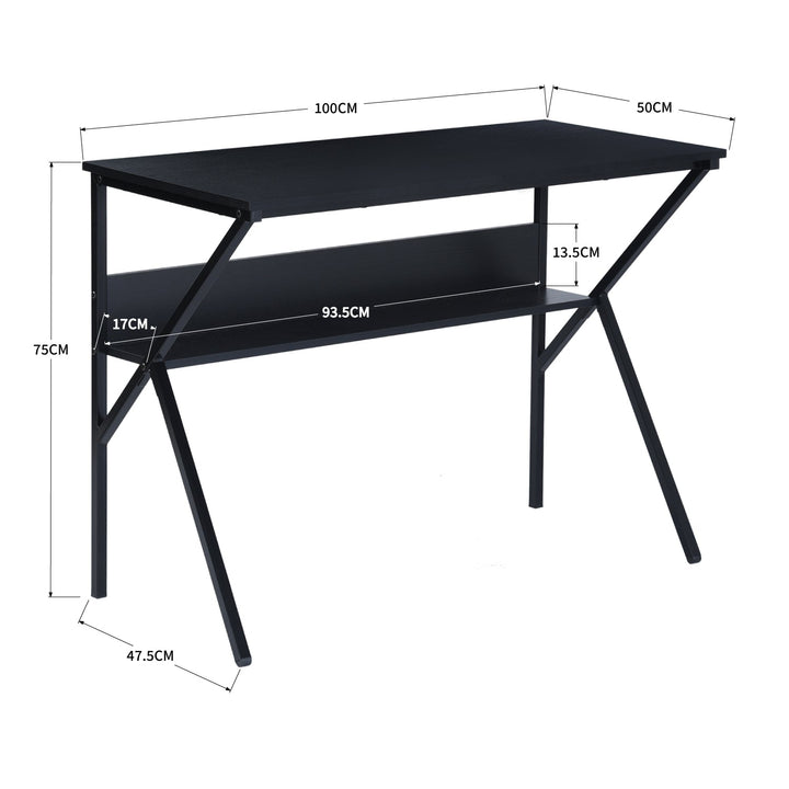 Furniture R Modern K-Shaped Computer Desk With Wood Top And Storage Shelf