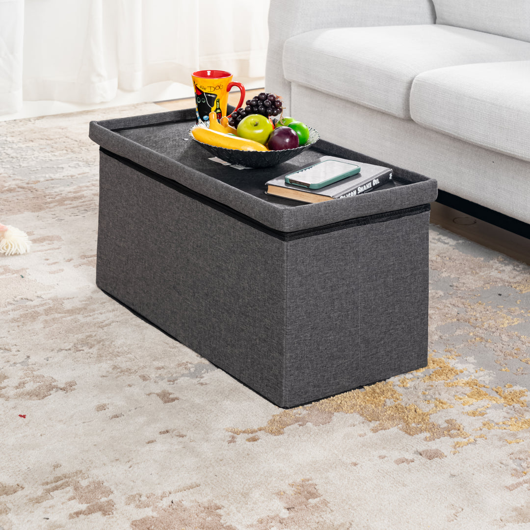Furniture R Banc de Rangement en Tissu, Ottoman en Bout de Lit, Rangement pour Repose-Pieds, Canapé Pouf Pliant, Pouf Cube, Coffre de Rangement Intérieur avec Compartiment Amovible, L 76cm