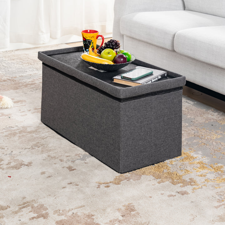 Furniture R Banc de Rangement en Tissu, Ottoman en Bout de Lit, Rangement pour Repose-Pieds, Canapé Pouf Pliant, Pouf Cube, Coffre de Rangement Intérieur avec Compartiment Amovible, L 76cm