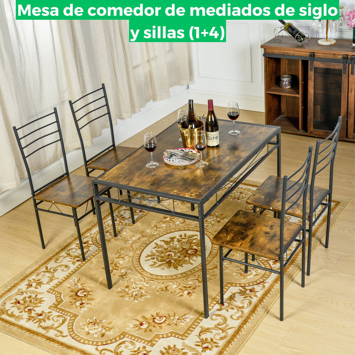 Küchen-Esstischset im Vintage-Stil von Furniture R, modernes rechteckiges Küchentischset aus braunem Holz.