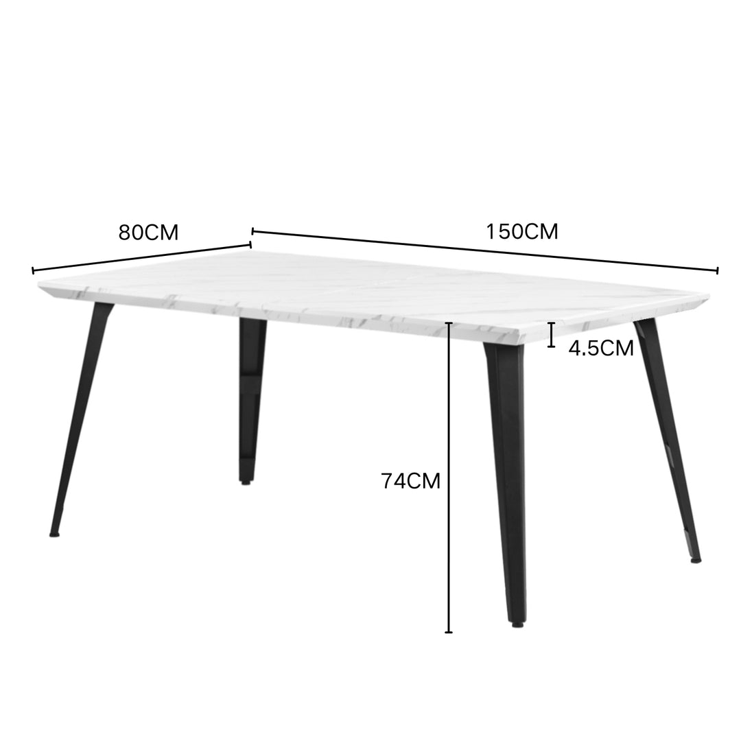 Meuble R 150cm Table de Salon et de Cuisine Rectangulaire, pour 6-8 Personnes, Plateau en Bois Brun Vintage avec Bord Biseauté et Pieds en Fer Plat