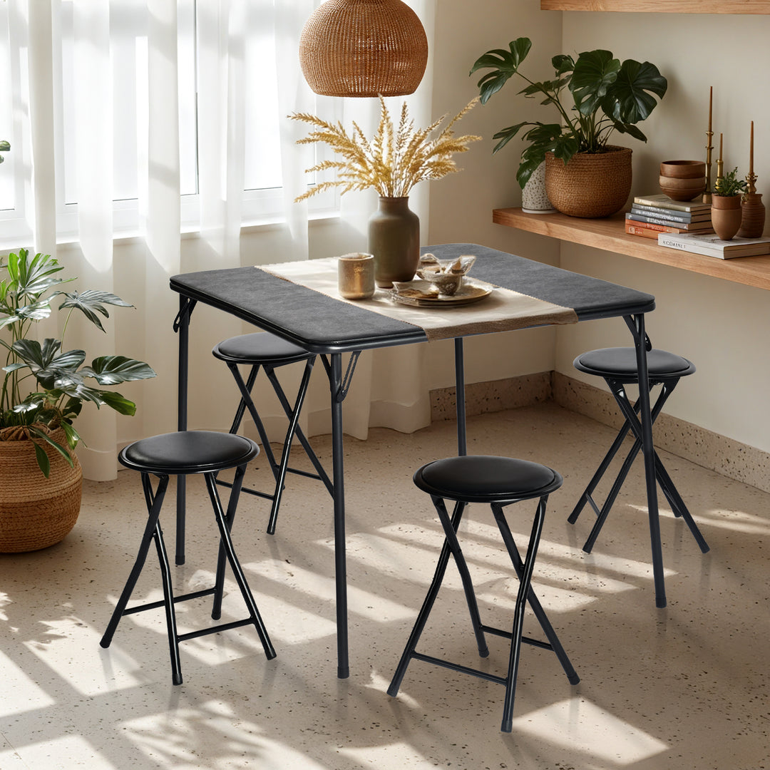 Furniture R Grey Square Folding Table, Minimalist Design Dining Table, Sturdy Metal Frame and Upholstered Synthetic Leather Top, Modern Living Rooms, Portable for Casual Dining Or Workspace Use-86cm