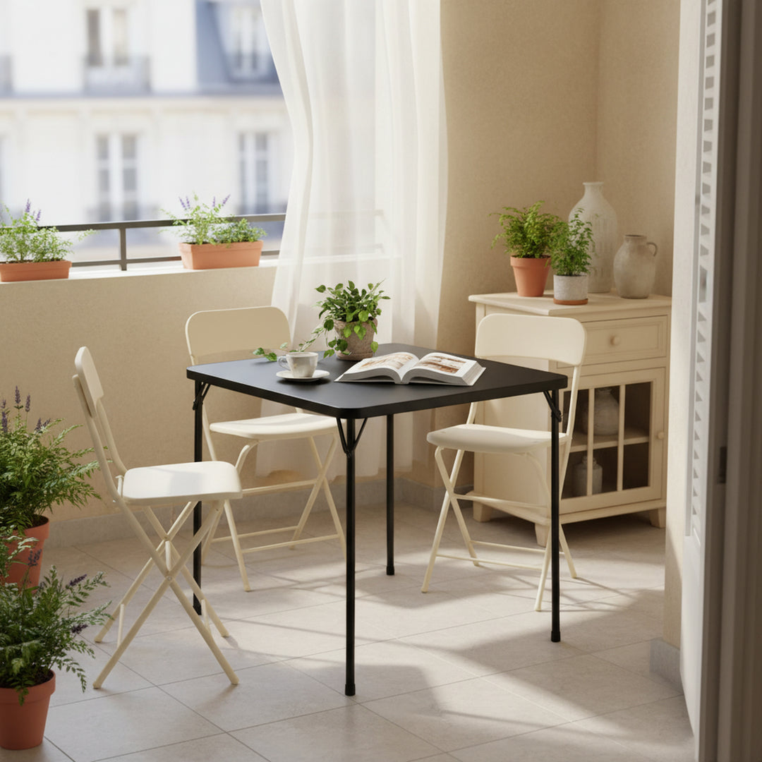 FurnitureR 34-Inch  Folding Table, Heavy-Duty PP Tabletop with Metal Frame, Portable Foldable Utility Table for Picnic, Party, Events, Small Spaces