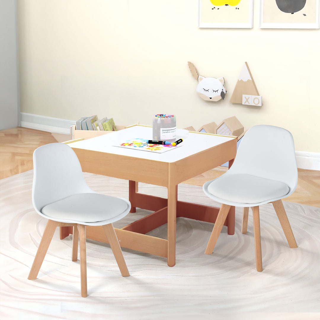 Furniture R 1PC Children's Office Chair, for Kids, Soft Upholstered Seat with PP Backrest, White PU Cushion, Solid Beech Wooden Legs, H 55cm, for Children's Bedrooms, Indoor Or Outdoor