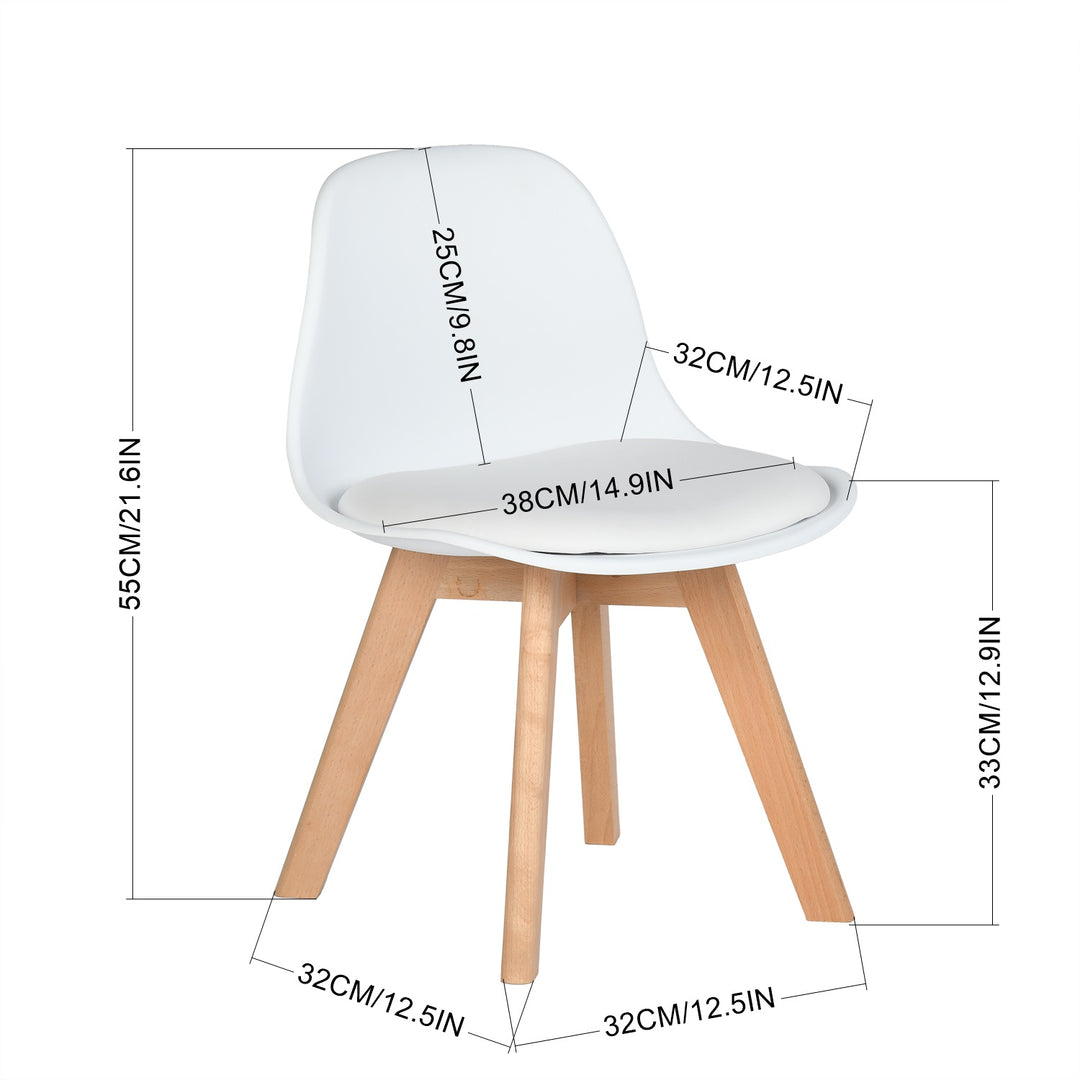 Furniture R 1PC Children's Office Chair, for Kids, Soft Upholstered Seat with PP Backrest, White PU Cushion, Solid Beech Wooden Legs, H 55cm, for Children's Bedrooms, Indoor Or Outdoor