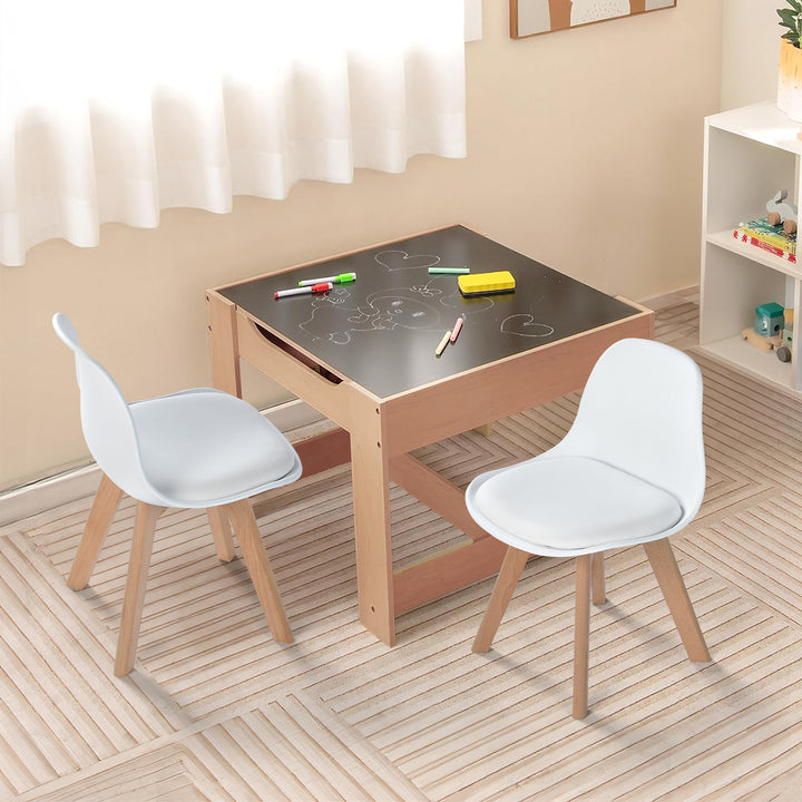 Furniture R 1PC Children's Office Chair, for Kids, Soft Upholstered Seat with PP Backrest, White PU Cushion, Solid Beech Wooden Legs, H 55cm, for Children's Bedrooms, Indoor Or Outdoor