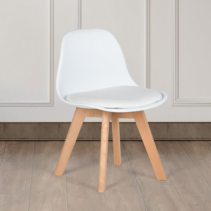 Furniture R 1PC Children's Office Chair, for Kids, Soft Upholstered Seat with PP Backrest, White PU Cushion, Solid Beech Wooden Legs, H 55cm, for Children's Bedrooms, Indoor Or Outdoor