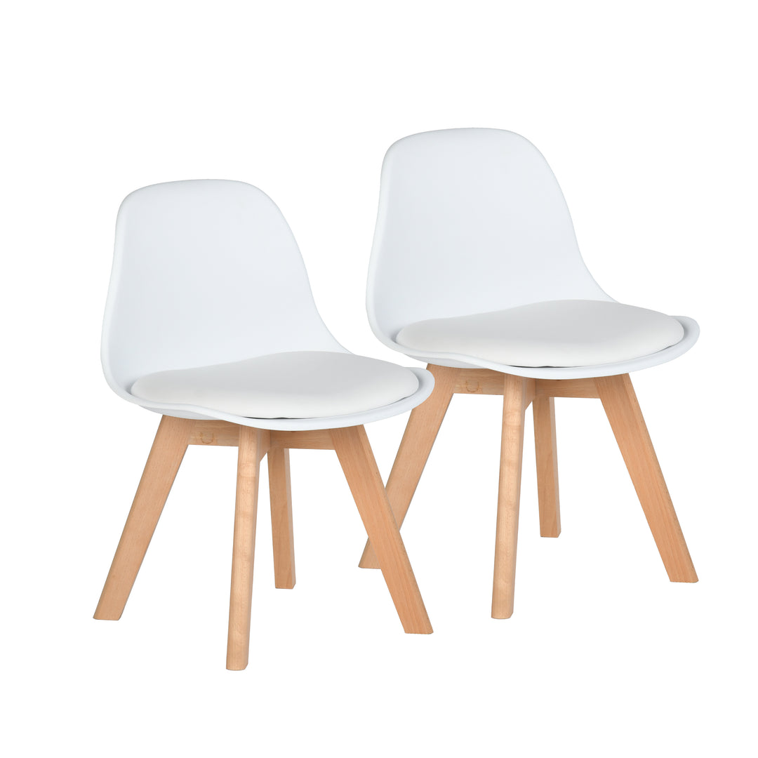 Furniture R 1PC Children's Office Chair, for Kids, Soft Upholstered Seat with PP Backrest, White PU Cushion, Solid Beech Wooden Legs, H 55cm, for Children's Bedrooms, Indoor Or Outdoor