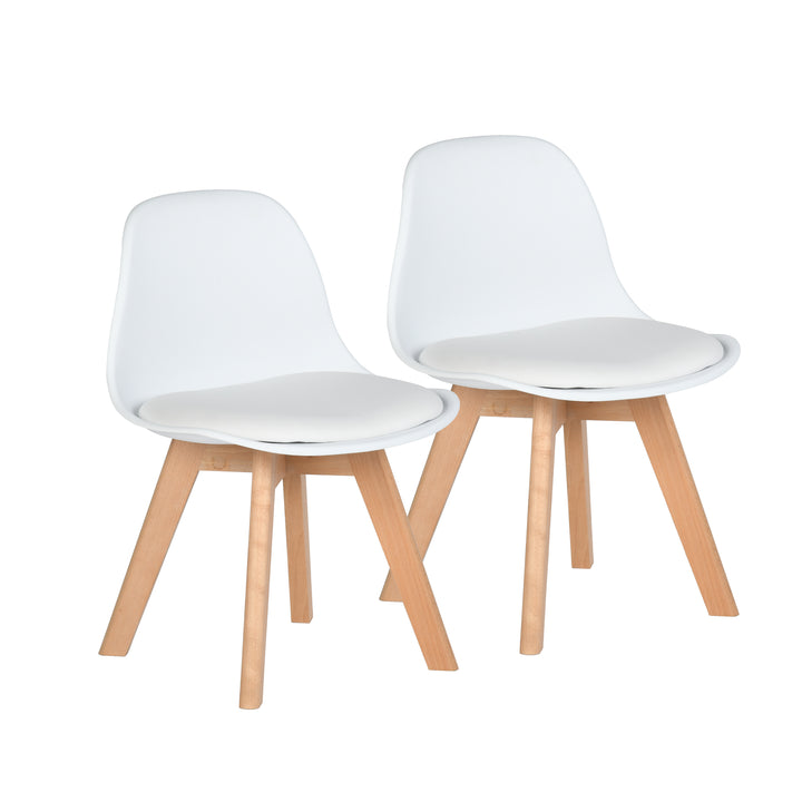 Furniture R 1PC Children's Office Chair, for Kids, Soft Upholstered Seat with PP Backrest, White PU Cushion, Solid Beech Wooden Legs, H 55cm, for Children's Bedrooms, Indoor Or Outdoor