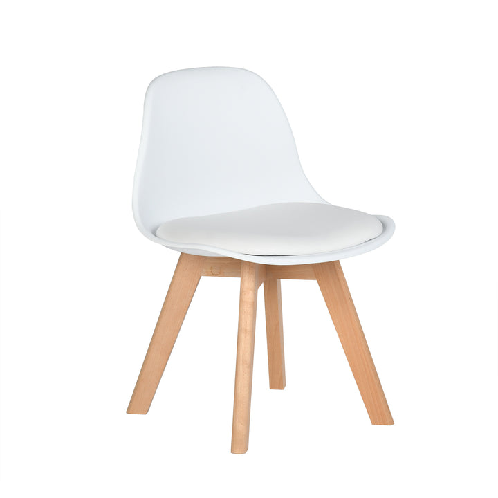 Furniture R 1PC Children's Office Chair, for Kids, Soft Upholstered Seat with PP Backrest, White PU Cushion, Solid Beech Wooden Legs, H 55cm, for Children's Bedrooms, Indoor Or Outdoor