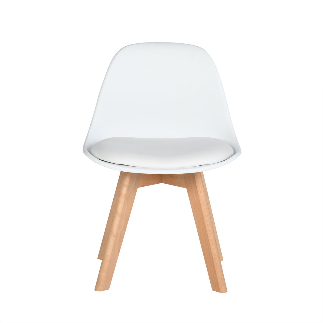 Furniture R 1PC Children's Office Chair, for Kids, Soft Upholstered Seat with PP Backrest, White PU Cushion, Solid Beech Wooden Legs, H 55cm, for Children's Bedrooms, Indoor Or Outdoor