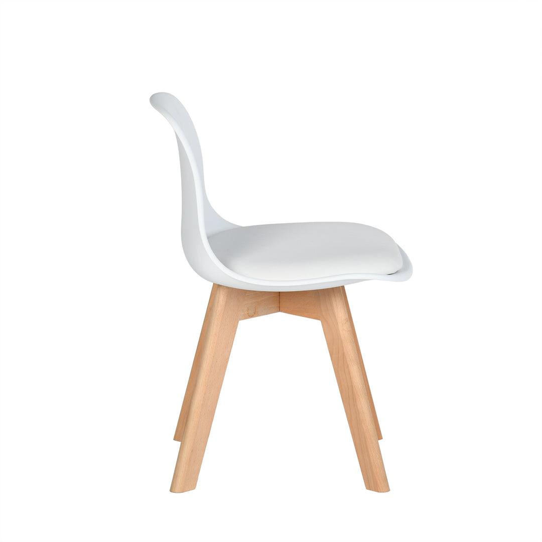 Furniture R 1PC Children's Office Chair, for Kids, Soft Upholstered Seat with PP Backrest, White PU Cushion, Solid Beech Wooden Legs, H 55cm, for Children's Bedrooms, Indoor Or Outdoor