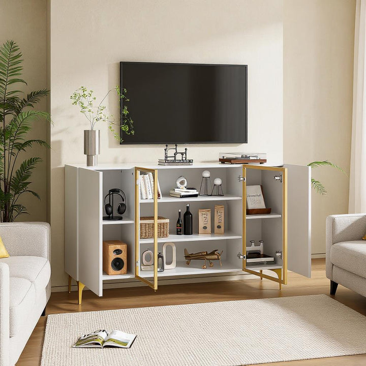 FurnitureR Armoire de Rangement à 4 Portesde, MDF, Verre & Métal, Design Asymétrique, pour un Rangement Sous les Escaliers, 150cm