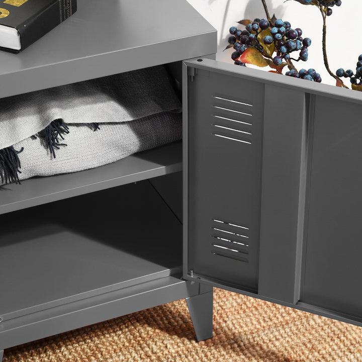 Furniture R Armoire de Rangement pour Bureau, Unité de Rangement, Petit Meuble de Classement, Placard en Métal avec Portes Affleurantes, 2 Compartiments, pour Garage, Bureau, Noir