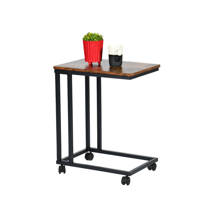 FurnitureR Table d'appoint fine pour chambre à coucher, salon, table basse à 2 niveaux avec roulettes, table d'appoint avec rangement ouvert, marron
