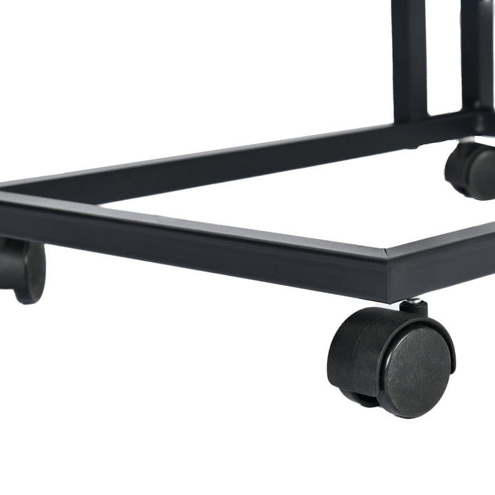FurnitureR Table d'appoint fine pour chambre à coucher, salon, table basse à 2 niveaux avec roulettes, table d'appoint avec rangement ouvert, marron