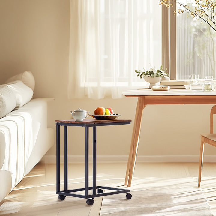 FurnitureR Table d'appoint fine pour chambre à coucher, salon, table basse à 2 niveaux avec roulettes, table d'appoint avec rangement ouvert, marron