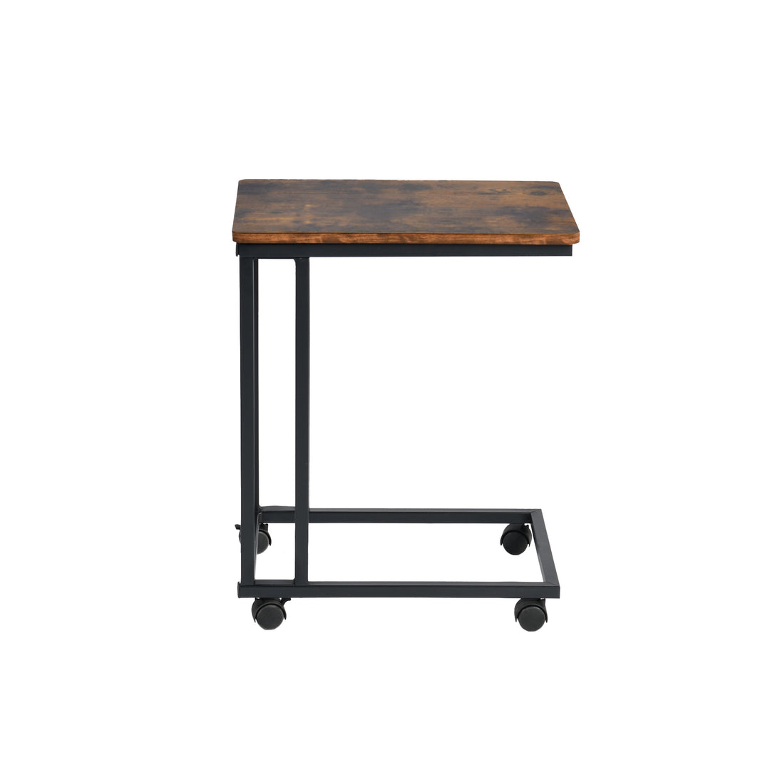 FurnitureR Table d'appoint fine pour chambre à coucher, salon, table basse à 2 niveaux avec roulettes, table d'appoint avec rangement ouvert, marron