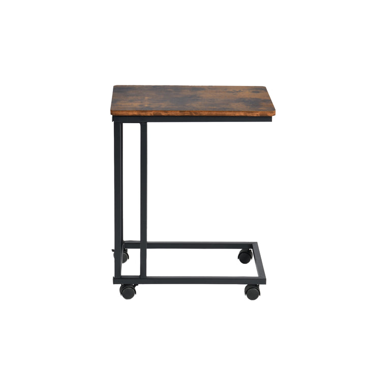 FurnitureR Table d'appoint fine pour chambre à coucher, salon, table basse à 2 niveaux avec roulettes, table d'appoint avec rangement ouvert, marron