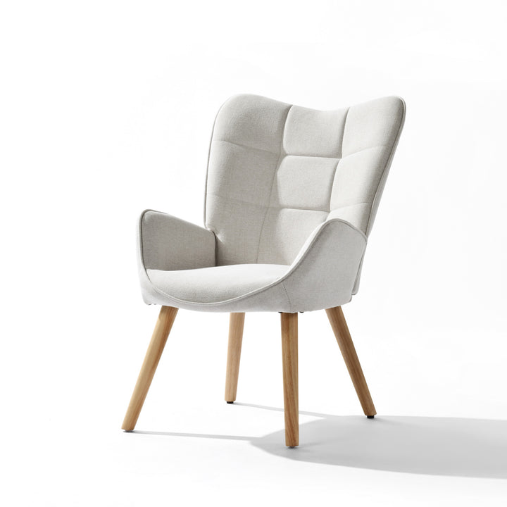 FurnitureR Chaise d'appoint avec pieds en bois de hêtre naturel, fauteuil en tissu pour salon, bureau, salon, réception, beige
