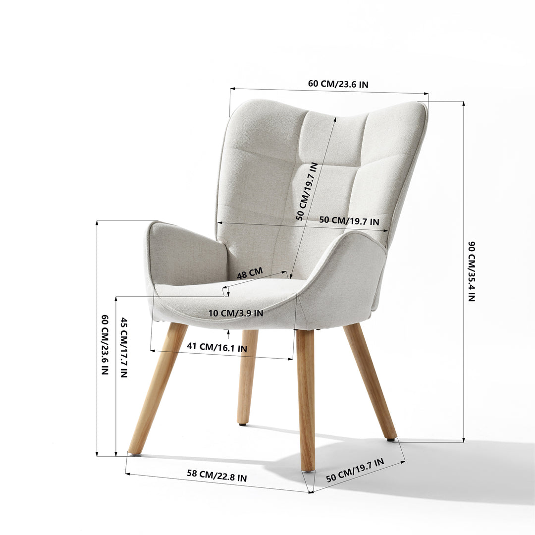 FurnitureR Chaise d'appoint avec pieds en bois de hêtre naturel, fauteuil en tissu pour salon, bureau, salon, réception, beige