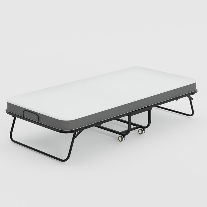 FurnitureR Klappbett mit 12,7 cm dicker Memory-Schaum-Matratze – 190 x 76 cm schmales Einzelbettgestell mit Rollen, zusammenklappbar, robuste Metallkonstruktion