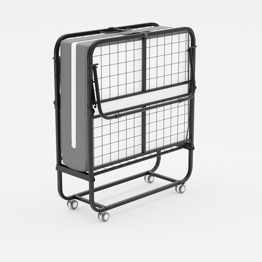 FurnitureR Klappbett mit 12,7 cm dicker Memory-Schaum-Matratze – 190 x 76 cm schmales Einzelbettgestell mit Rollen, zusammenklappbar, robuste Metallkonstruktion