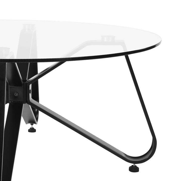 Furniture R Table Basse Ronde en Verre trempé, Style Minimaliste, Table Basse Centrale Moderne avec Base en Fer Noir pour la Maison, Le Salon, la terrasse, Le Jardin (80 x 80 x 40 cm)